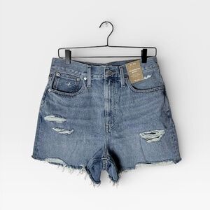 Madewell The Mom Jean High-Rise Short Distressed Denim Size 28 NWT (F)